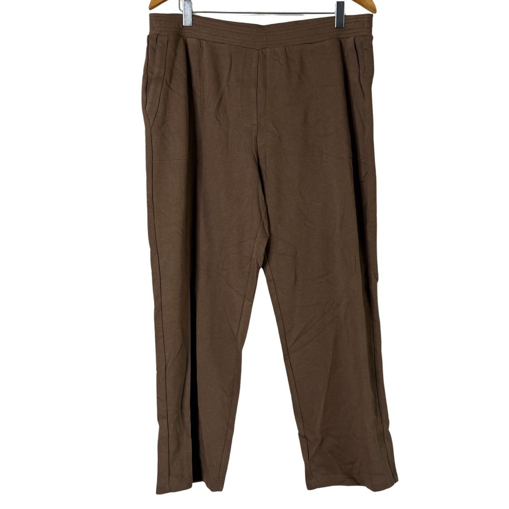 SUSAN GRAVER Multiples French Terry Crop Pants Brazilian Coffee L